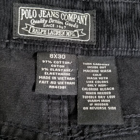 VTG Polo Jeans Company 8x30 Mid Rise Corduroy Pants Rigid Cotton Boot Cut Black - Picture 8 of 11